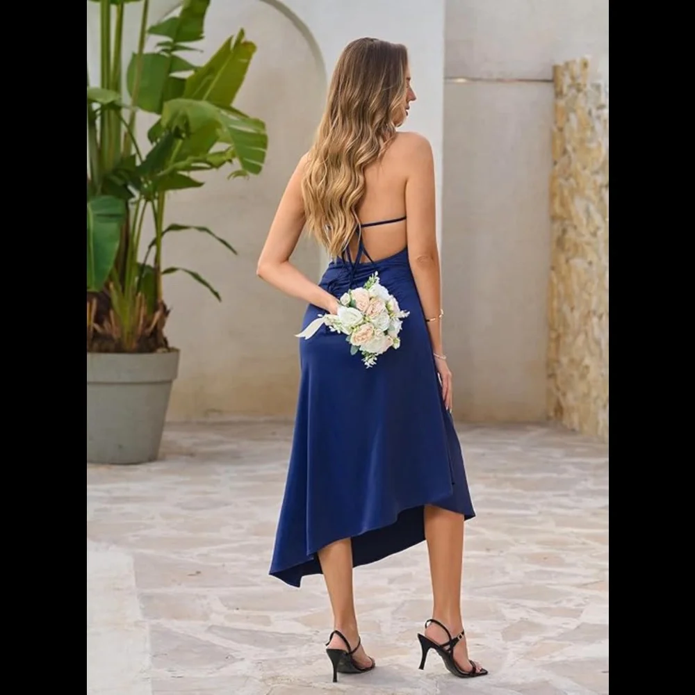 NWT Satin Mock Neck Backless Midi Cocktail Dress Size XL - Picture 3 of 8